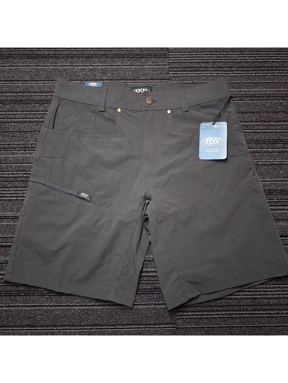 RW Rugged Wear Cargo Work Shorts Mens 36x10 Gray Utility Pockets NWT
